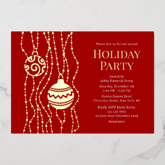 Rood Elegant Kerstfeest Zakelijke vakantie Folie Uitnodiging (Voorkant)
