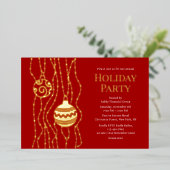 Rood Elegant Kerstfeest Zakelijke vakantie Folie Uitnodiging (Staand Voorkant)
