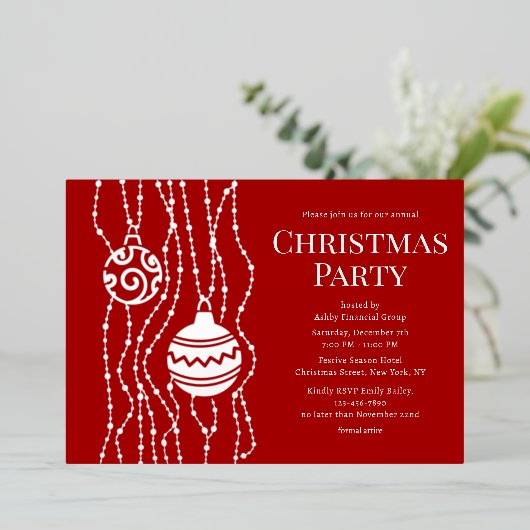 Rood Elegant Kerstfeest Zakelijke vakantie Folie Uitnodiging (Staand Voorkant)