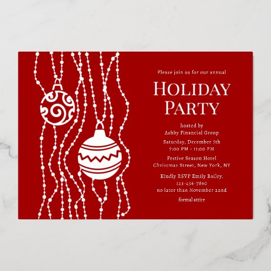 Rood Elegant Kerstfeest Zakelijke vakantie Folie Uitnodiging (Voorkant)
