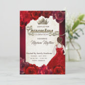 Rood elegant  meisje rozen tiara Quince Kaart (Staand voorkant)