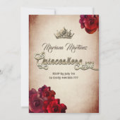 Rood elegant  meisje rozen tiara Quince Kaart (Achterkant)