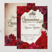 Rood elegant  meisje rozen tiara Quince Kaart (Voorkant / Achterkant)
