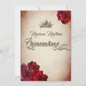 Rood elegant  meisje rozen tiara Quince Kaart (Achterkant)