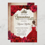 Rood elegant  meisje rozen tiara Quince Kaart (Voorkant / Achterkant)