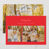 Rood Elegant Minimalist 3 foto collage Happy Feestdagenkaart (Voorkant / Achterkant)