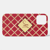 Rood Elegant Monogram Goud Diamant Patroon Case-Mate iPhone Case (Achterkant (horizontaal))