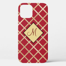 Rood Elegant Monogram Goud Diamant Patroon Case-Mate iPhone Case
