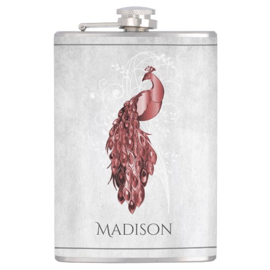 Rood Elegant Peacock Flask Heupfles (Voorkant)