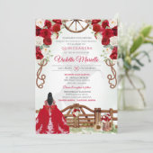 Rood Elegant Rustiek Western Charro Quinceanera V3 Kaart (Staand voorkant)