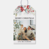 Rood Elegant Script en Foto | Kerstbessen Cadeaulabel (Voorkant)