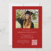 Rood Elegant Script QR Code Foto Afstudeerfeest Kaart (Achterkant)