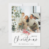 Rood Elegant Vrolijk Kerstscript | Familiefoto Feestdagenkaart (Voorkant)