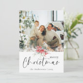 Rood Elegant Vrolijk Kerstscript | Familiefoto Feestdagenkaart (Staand voorkant)