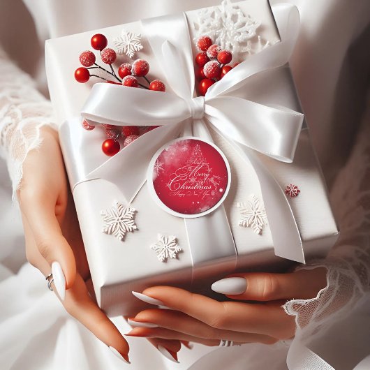 Rood Elegante kerstboom Ronde Sticker