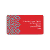 Rood- en Aqua Damask Wedding-Adresetiketten Etiket (Voorkant)