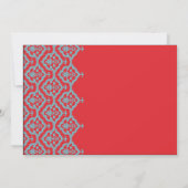 Rood en Aqua Damask Wedding Uitnodiging (Achterkant)