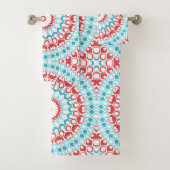 Rood en Aqua geometrisch Mandala patroon Bad Handdoek (Insitu)