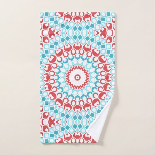 Rood en Aqua geometrisch Mandala patroon Bad Handdoek (Handdoek)