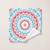 Rood en Aqua geometrisch Mandala patroon Bad Handdoek (Wasdoekje)