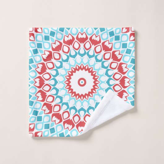 Rood en Aqua geometrisch Mandala patroon Bad Handdoek (Wasdoekje)
