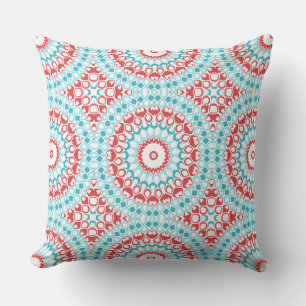 Rood en Aqua geometrisch Mandala patroon Kussen