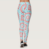 Rood en Aqua geometrisch Mandala patroon Leggings (Achterkant)