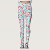 Rood en Aqua geometrisch Mandala patroon Leggings (Voorkant)