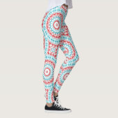 Rood en Aqua geometrisch Mandala patroon Leggings (Rechts)