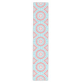 Rood en Aqua Geometrisch Mandala Patroon Medium Tafelloper (Voorkant)