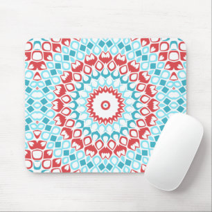 Rood en Aqua Geometrisch Mandala Patroon Muismat