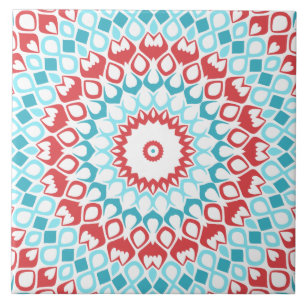 Rood en Aqua geometrisch Mandala patroon Tegeltje