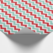 Rood en Aqua Kerstmis Zigzag Chevron Stripes Cadeaupapier (Hoek)