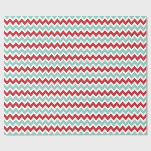 Rood en Aqua Kerstmis Zigzag Chevron Stripes Cadeaupapier (Vlak)
