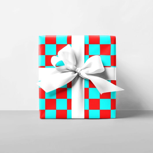 Rood- en Aqua-kwadraten Cadeaupapier