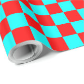 Rood- en Aqua-kwadraten Cadeaupapier (Rol Hoek)