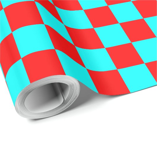 Rood- en Aqua-kwadraten Cadeaupapier (Rol Hoek)