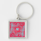 Rood en Aqua Swirls Monogram Sleutelhanger (Voorkant)