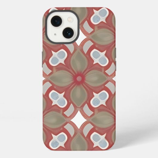 Rood en Beige Bloempatroon iPhone Hoesje (Achterkant)