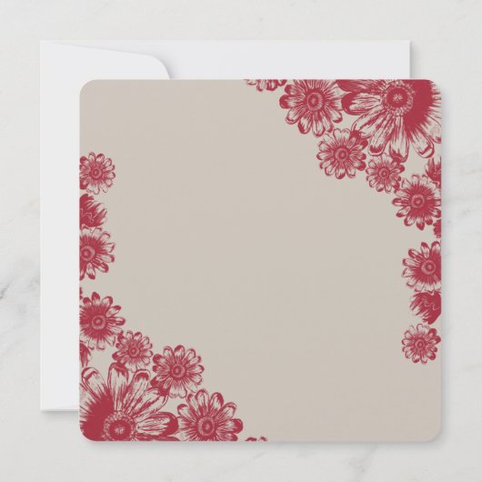 Rood en beige Daisy Wedding Invitations Kaart (Achterkant)