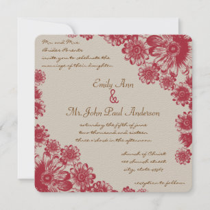 Rood en beige Daisy Wedding Invitations Kaart