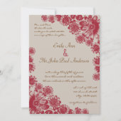 Rood en beige Daisy Wedding Invitations Kaart (Voorkant)
