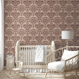 Rood en Beige Flamingo Bloemen Damast Wallpaper Behang