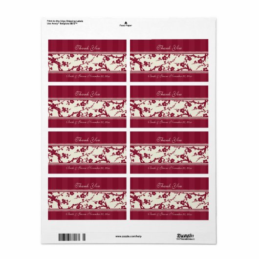 Rood- en beige Floral Wedding Labels (Full Sheet)