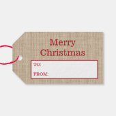 Rood- en beige kersttasje en aangepaste tekst cadeaulabel (Achterkant Horizontaal)