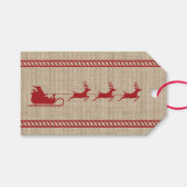 Rood- en beige kersttasje en aangepaste tekst cadeaulabel (Voorkant (Horizontaal))