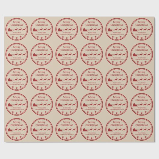 Rood- en beige kersttasje en aangepaste tekst cadeaupapier (Vlak)