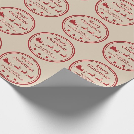 Rood- en beige kersttasje en aangepaste tekst cadeaupapier (Hoek)