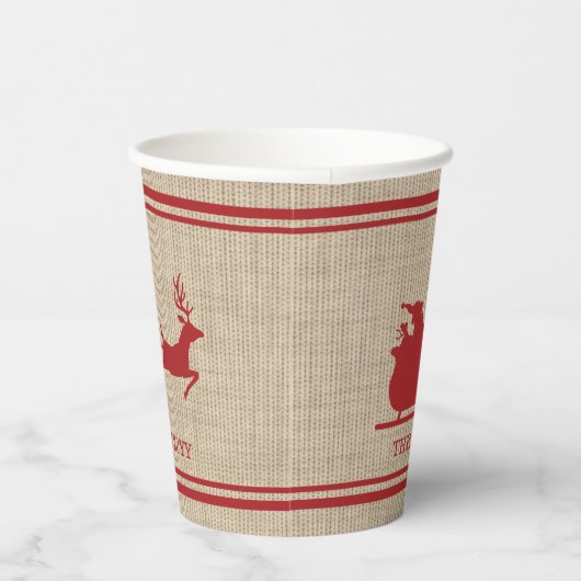 Rood- en beige kersttasje en aangepaste tekst papieren bekers (Rechts)