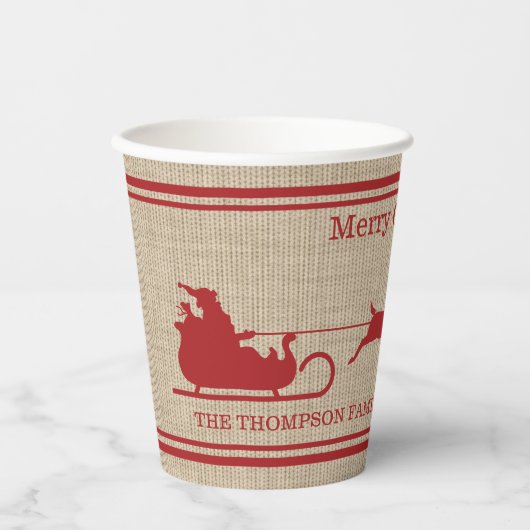 Rood- en beige kersttasje en aangepaste tekst papieren bekers (Voorkant)